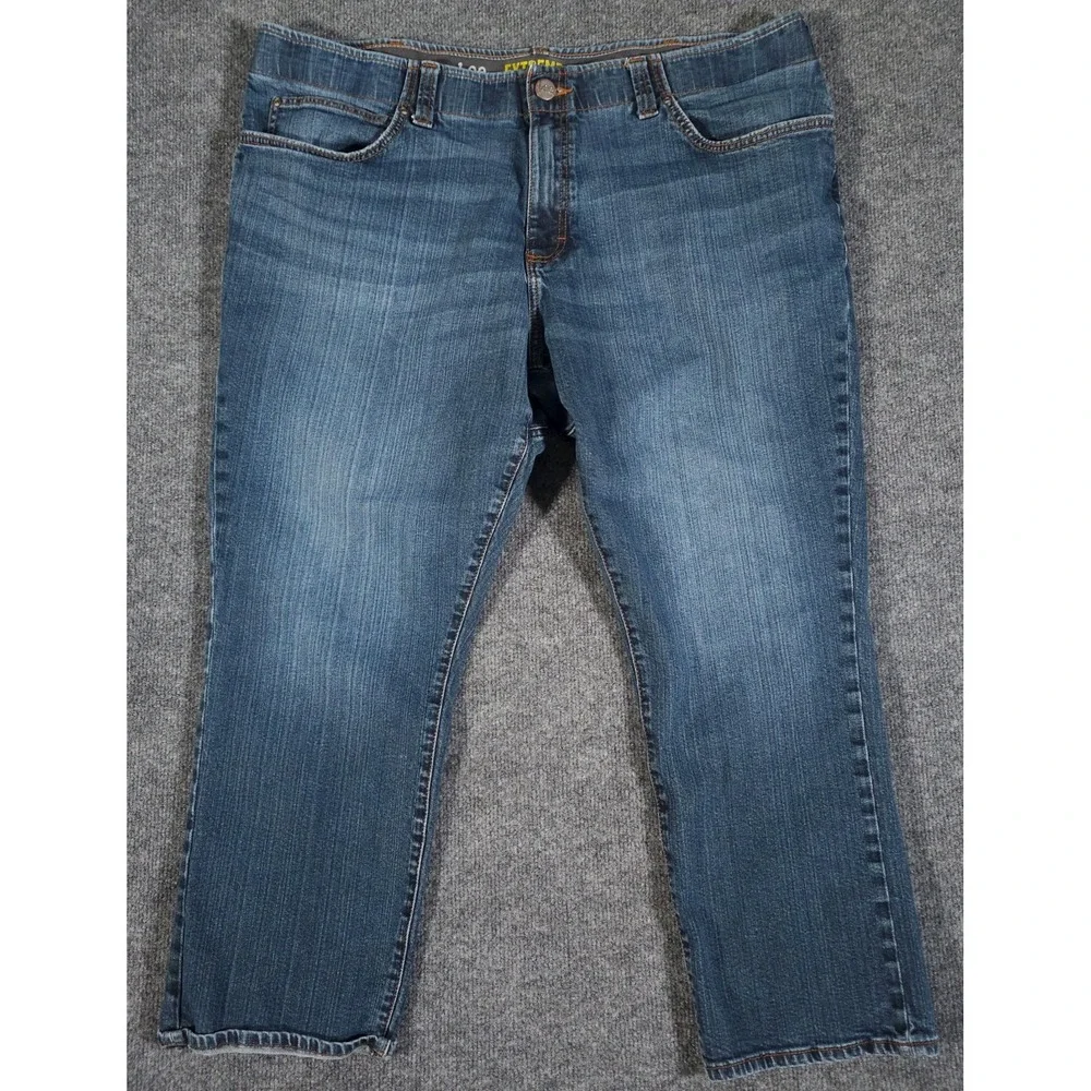 Lee Extreme Motion Jeans Mens 42x27 Blue Denim Straight Fit Tapered Leg Stretch